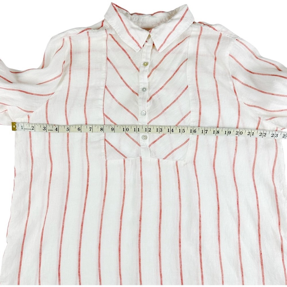 Women's C & C California Striped 100% Linen Shirt Size XL White Coral Pink - Picture 4 of 7